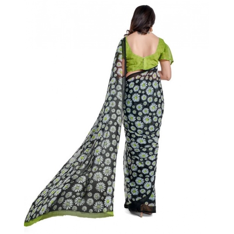 Women's Georgette Printed Saree With Unstitched Blouse 5.5Mtr (Green) Women's Georgette Printed Saree With Unstitched Blouse 5.5Mtr (Green)