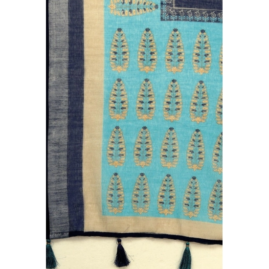 Generic Women's Cotton Linen Printed Saree With Unstitched Blouse 5.5Mtr (Blue) Generic Women's Cotton Linen Printed Saree With Unstitched Blouse 5.5Mtr (Blue)
