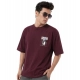 Generic Men's Cotton Blend Printed Oversized Round Neck Half Sleeve T-Shirt (Wine)