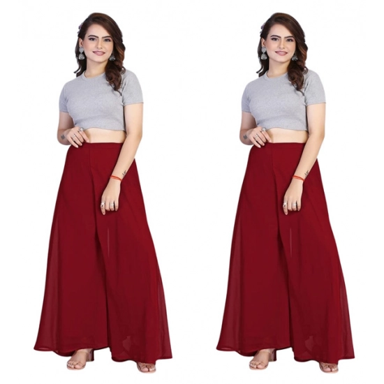 Generic Women's Pack of 2 Georgette Solid High Rise Wide Leg Flared Palazzos with Elastic Waist (Maroon) Generic Women's Pack of 2 Georgette Solid High Rise Wide Leg Flared Palazzos with Elastic Waist (Maroon)