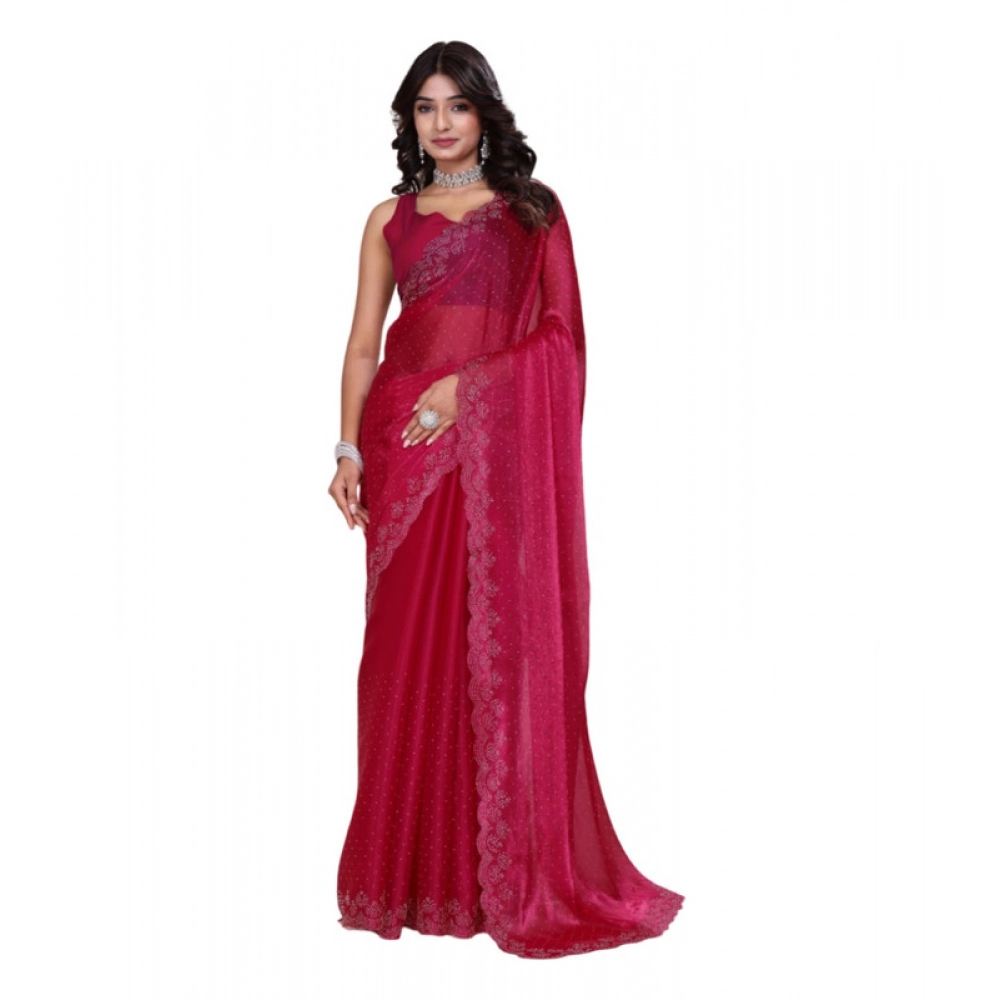 Generic Women's Jimmy choo Embellished Bollywood Saree With Unstitched Blouse 5.5Mtr (Red) Generic Women's Jimmy choo Embellished Bollywood Saree With Unstitched Blouse 5.5Mtr (Red)