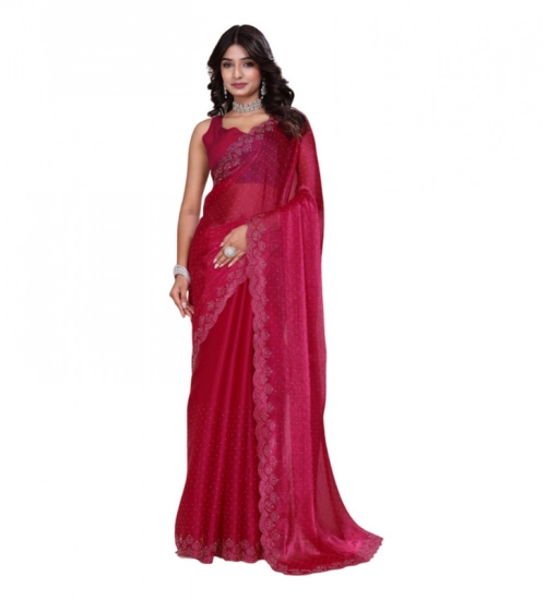 Generic Women's Jimmy choo Embellished Bollywood Saree With Unstitched Blouse 5.5Mtr (Red)