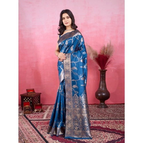 Women's Banarasi Silk Printed Saree With Unstitched Blouse 5.5Mtr (Pinch) Women's Banarasi Silk Printed Saree With Unstitched Blouse 5.5Mtr (Pinch)