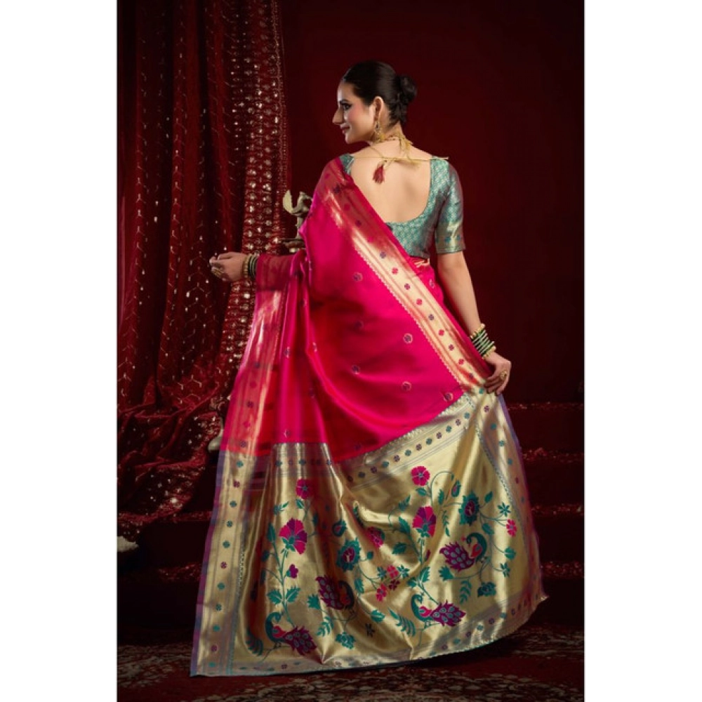 Generic Women's Silk Blend Woven Saree With Unstitched Blouse 5.5 Mtr (Pink)