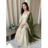 Generic Women's Silk Embroidered 3/4th Sleeve V-Neck Kurti With Sharara Pant and Dupatta Set (Cream &amp; Green)