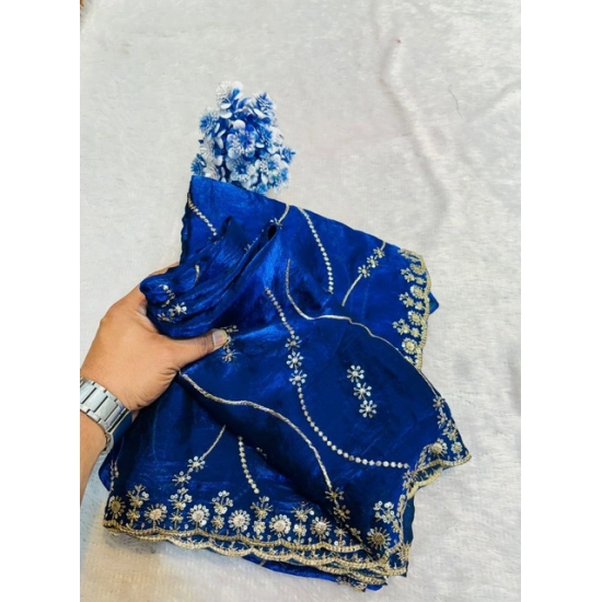 Generic Women's Slik Embellished Saree With Unstitched Blouse 5.5Mtr (Royal Blue)