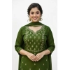 Generic Women's Georgette Ethnic Motif Round 3/4th Sleeve Kurti With Pant Dupatta Set (Mahendi)