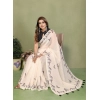 Generic Women's Linen Cotton Printed Saree With Unstitched Blouse 5.5Mtr (Off White)