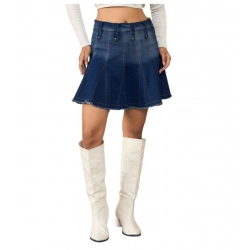 Generic Women's Denim Washed Buttoned Skirt (Blue)