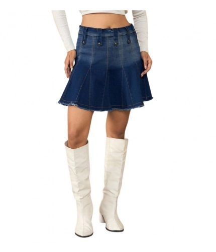 Generic Women's Denim Washed Buttoned Skirt (Blue)