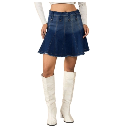 Generic Women's Denim Washed Buttoned Skirt (Blue) Generic Women's Denim Washed Buttoned Skirt (Blue)