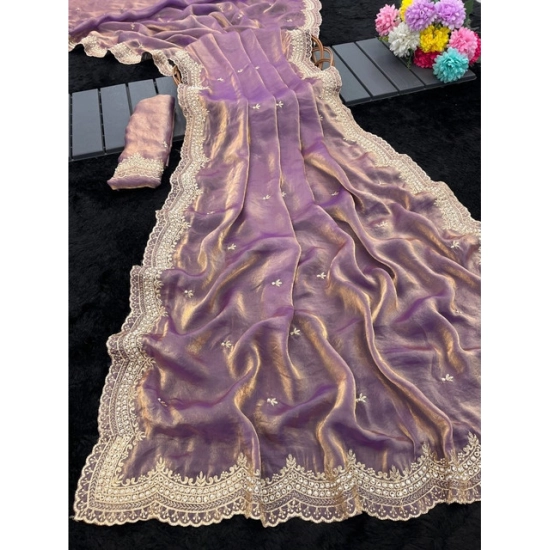 Generic Women's Satin Embellished Saree With Unstitched Blouse 5.5Mtr (Lavender) Generic Women's Satin Embellished Saree With Unstitched Blouse 5.5Mtr (Lavender)