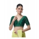 Generic Women's Banarasi Silk Sequence V Neck Non Padded Blouse (Green 38 Ready (Alterable up to 42)
