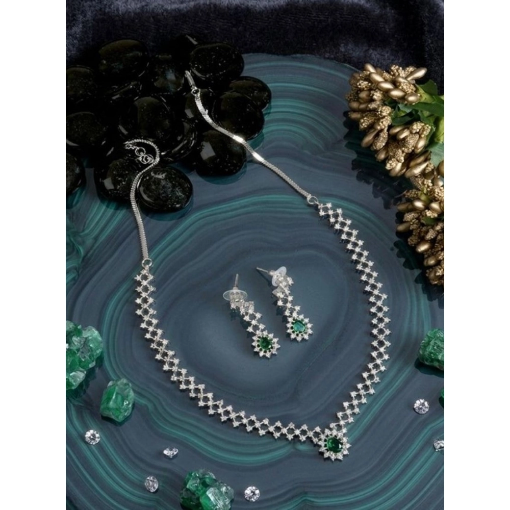 Generic Women's Brass Silver Plated Necklace set (Green) Generic Women's Brass Silver Plated Necklace set (Green)