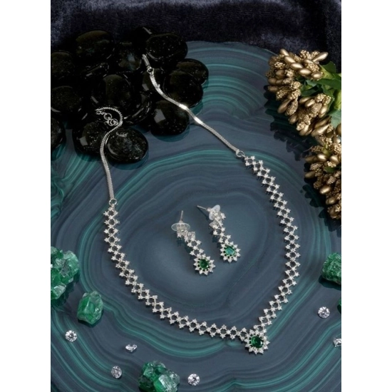 Generic Women's Brass Silver Plated Necklace set (Green) Generic Women's Brass Silver Plated Necklace set (Green)