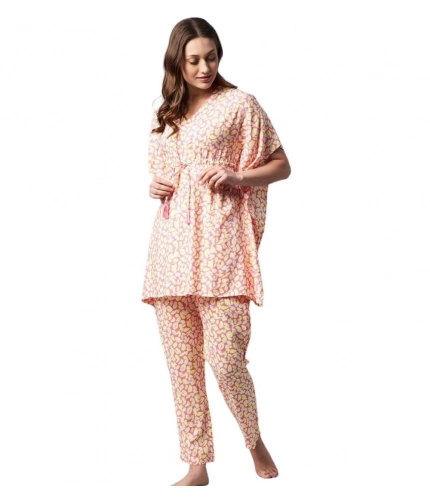 Generic Women's Rayon Tie And Dye Kaftan Sleeve Night Suit (Multicolor)