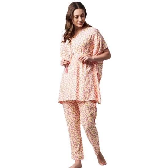 Generic Women's Rayon Tie And Dye Kaftan Sleeve Night Suit (Multicolor) Generic Women's Rayon Tie And Dye Kaftan Sleeve Night Suit (Multicolor)