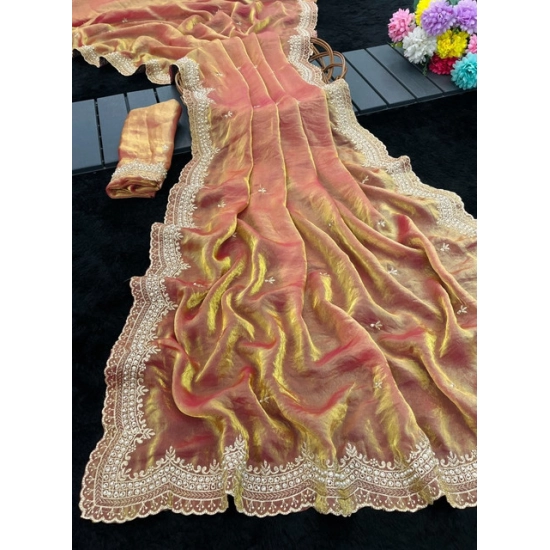Generic Women's Satin Embellished Saree With Unstitched Blouse 5.5Mtr (Orange) Generic Women's Satin Embellished Saree With Unstitched Blouse 5.5Mtr (Orange)