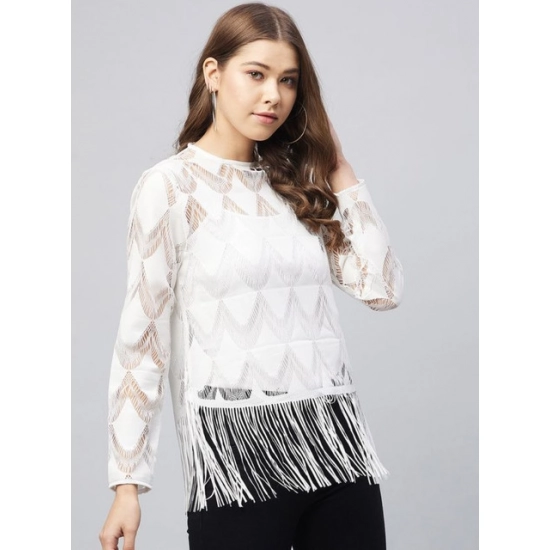Generic Women's Lace Self Design Short Sleeve Top (White) Generic Women's Lace Self Design Short Sleeve Top (White)