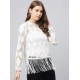 Generic Women's Lace Self Design Short Sleeve Top (White) Generic Women's Lace Self Design Short Sleeve Top (White)
