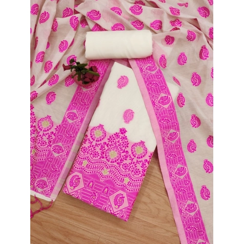 Women's Banarasi Silk Printed Unstitched Salwar Suit Material With Dupatta (Pink, 3Mtrs)
