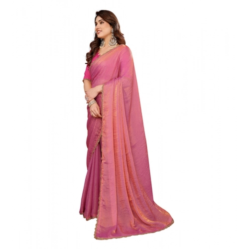 Women's Georgette Printed Saree With Unstitched Blouse 5.5Mtr (Pink)