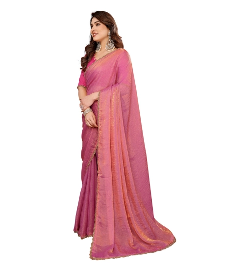 Generic Women's Georgette Printed Saree With Unstitched Blouse 5.5Mtr (Pink)