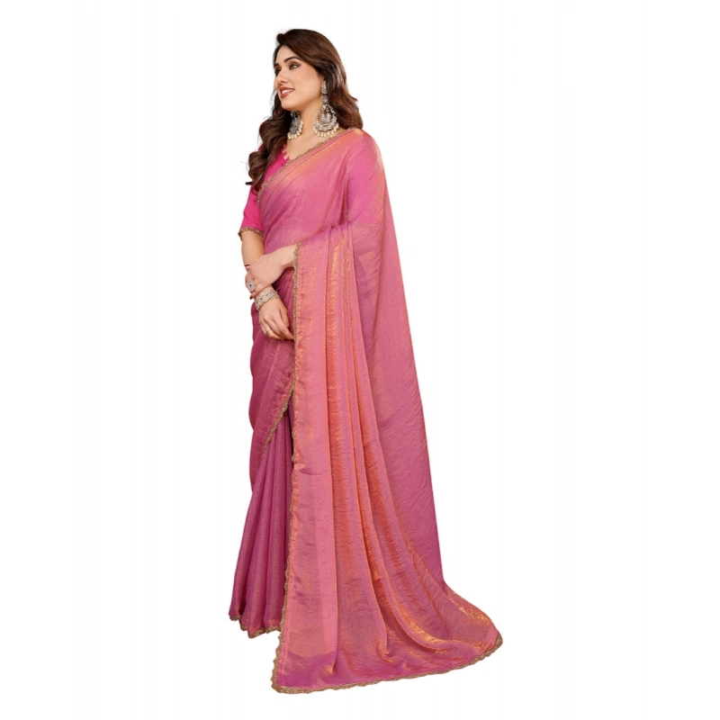 Women's Georgette Printed Saree With Unstitched Blouse 5.5Mtr (Pink)