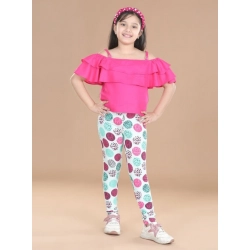 Generic Girl's Cotton Lycra Floral Elasticated Jeggings (Multicolor)