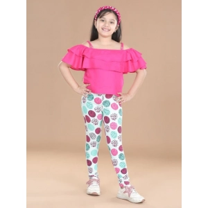 Generic Girl's Cotton Lycra Floral Elasticated Jeggings (Multicolor)