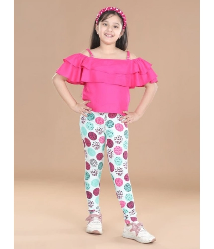 Generic Girl's Cotton Lycra Floral Elasticated Jeggings (Multicolor)