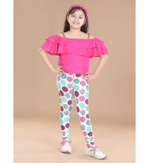 Generic Girl's Cotton Lycra Floral Elasticated Jeggings (Multicolor)