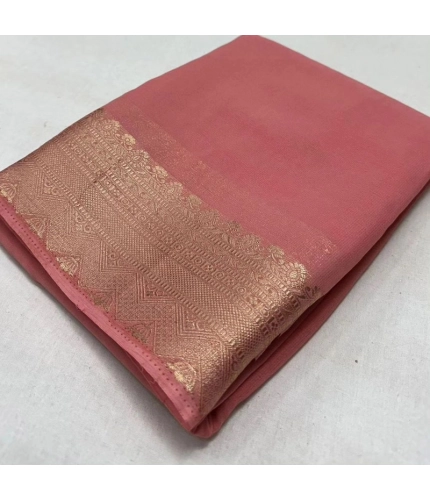 Generic Women's Crepe Chit Pallu Solid Saree With Unstitched Blouse 5.5Mtr (Peach)