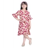 Generic Girl's Polyester Crepe Floral Bell Sleeve Dress (Red-Pink) Generic Girl's Polyester Crepe Floral Bell Sleeve Dress (Red-Pink)
