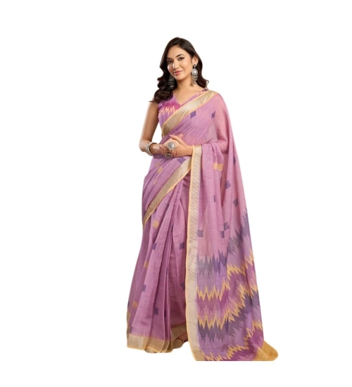 Generic Women's Linen Cotton Printed Ready To Wear Saree With Unstitched Blouse 5.5 Mtr (Lavender)