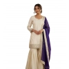 Generic Women's Silk Embroidered 3/4th Sleeve V-Neck Kurti With Sharara Pant and Dupatta Set (Cream & Purple) Generic Women's Silk Embroidered 3/4th Sleeve V-Neck Kurti With Sharara Pant and Dupatta Set (Cream & Purple)
