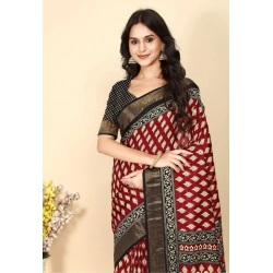 Generic Women's Cotton Silk Printed Saree With Unstitched Blouse 5.5Mtr (Red)