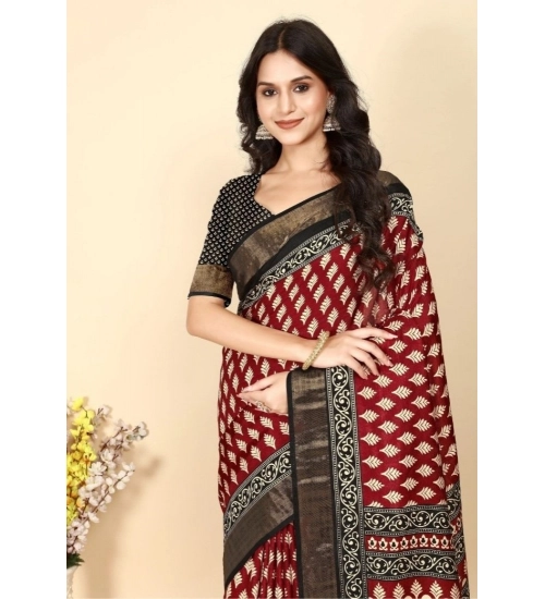 Generic Women's Cotton Silk Printed Saree With Unstitched Blouse 5.5Mtr (Red) Generic Women's Cotton Silk Printed Saree With Unstitched Blouse 5.5Mtr (Red)