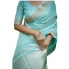 Generic Women's Faux_Banarasi Lining Pattern Saree With Unstitched Blouse 5.5Mtr (Light_Aqua_Blue)
