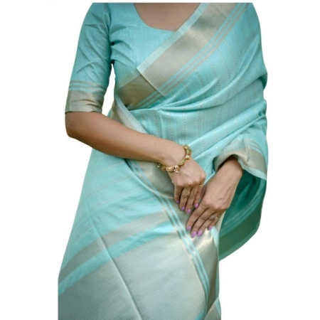 Generic Women's Faux_Banarasi Lining Pattern Saree With Unstitched Blouse 5.5Mtr (Light_Aqua_Blue) Generic Women's Faux_Banarasi Lining Pattern Saree With Unstitched Blouse 5.5Mtr (Light_Aqua_Blue)