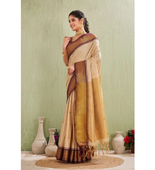 Generic Women's Silk Blended Jaquard Woven Saree With Unstitched Blouse 5.5Mtr (Beige)