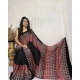 Generic Women's Satin Printed Saree With Unstitched Blouse 5.5Mtr (Black)