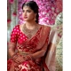 Generic Women's Litchi silk Printed Saree With Unstitched Blouse (Red)