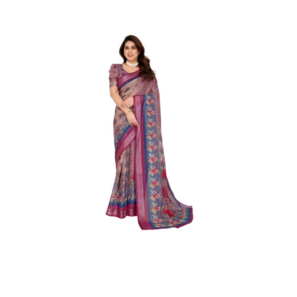 Generic Women's Linen Cotton Printed Saree With Unstitched Blouse 5.5Mtr (Wine ) Generic Women's Linen Cotton Printed Saree With Unstitched Blouse 5.5Mtr (Wine )