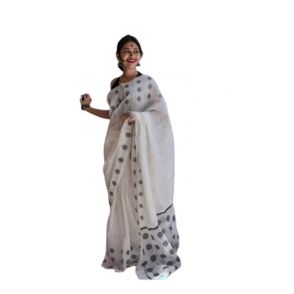 Generic Women's Soft Lilan Printed Saree With Unstitched Blouse 5.5Mtr (White) Generic Women's Soft Lilan Printed Saree With Unstitched Blouse 5.5Mtr (White)