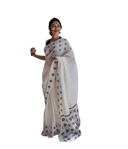 Generic Women's Soft Lilan Printed Saree With Unstitched Blouse 5.5Mtr (White)