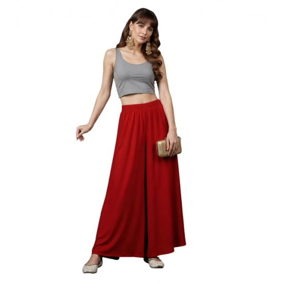 Generic Women's Georgette Solid Mid-Rise Wide Leg Flared Palazzo Pants with Elastic Waist (Red) Generic Women's Georgette Solid Mid-Rise Wide Leg Flared Palazzo Pants with Elastic Waist (Red)