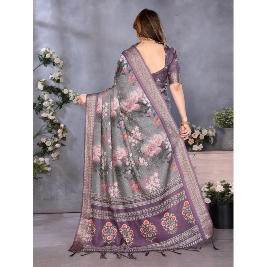 Generic Women's Cotton Silk  Printed Saree With Unstitched Blouse 5.5Mtr (Wine )
