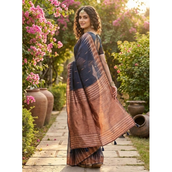 Generic Women's Linen Cotton Printed Saree With Unstitched Blouse 5.5Mtr (Navy Blue) Generic Women's Linen Cotton Printed Saree With Unstitched Blouse 5.5Mtr (Navy Blue)