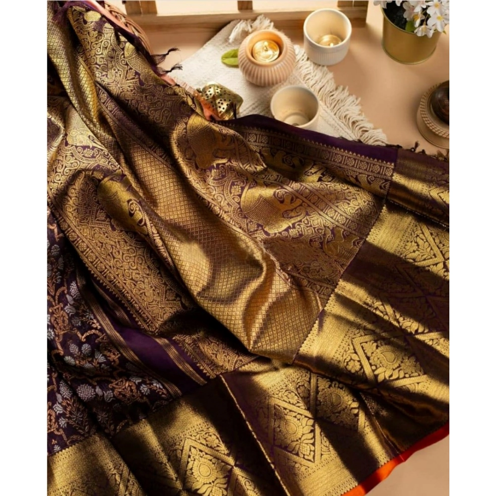 Generic Women's Soft Litchi Silk Jacquard Work Saree With Unstitched Blouse 5.5Mtr (Purple) Generic Women's Soft Litchi Silk Jacquard Work Saree With Unstitched Blouse 5.5Mtr (Purple)